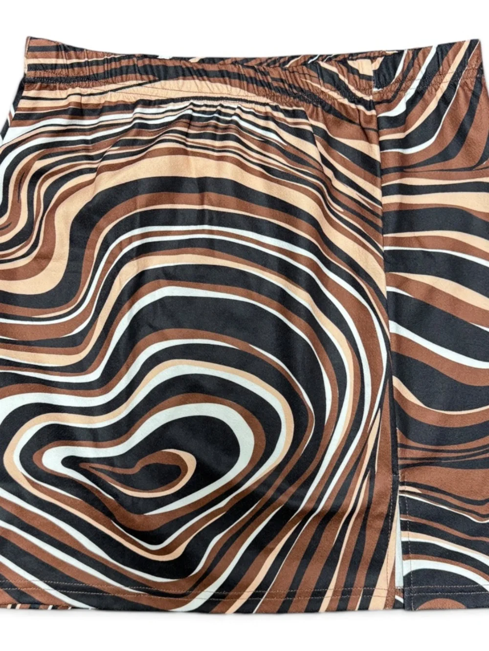 Marble Swirl Mini Skirt NWT Size L Brown Black Split Hem NWT